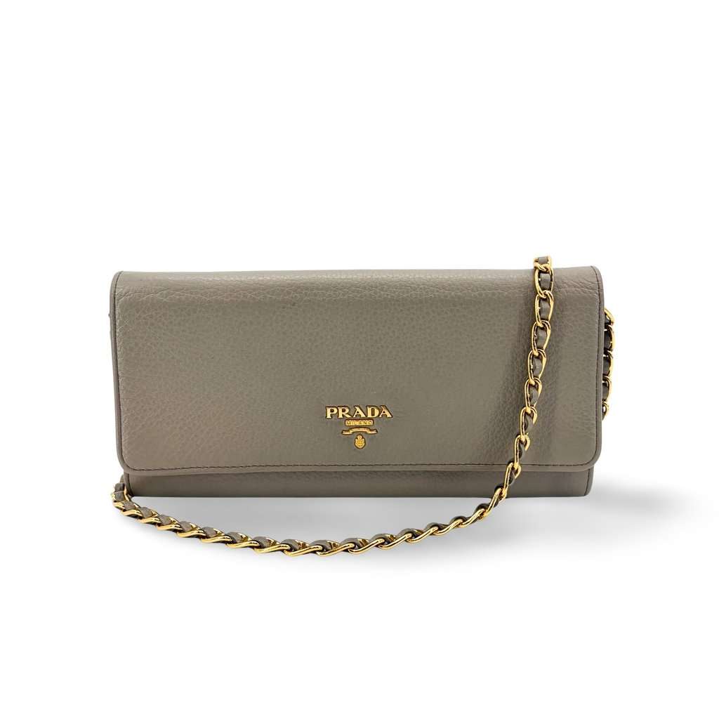 Prada Vitello Phoenix Chain Wallet Argila Gray MultiColor Leather Good - Front View