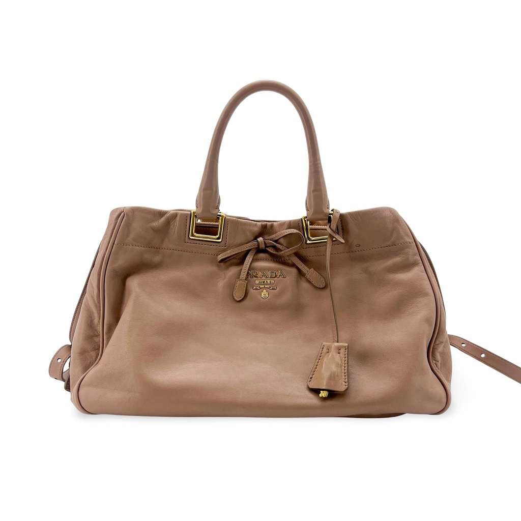 Prada Vitello Daino Leather Bow Tote Bag Taupe MultiColor Leather Good - Front View