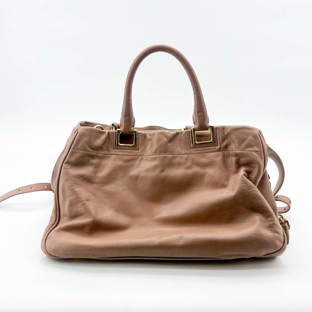 Prada Vitello Daino Leather Bow Tote Bag Taupe MultiColor Leather Good - Back View