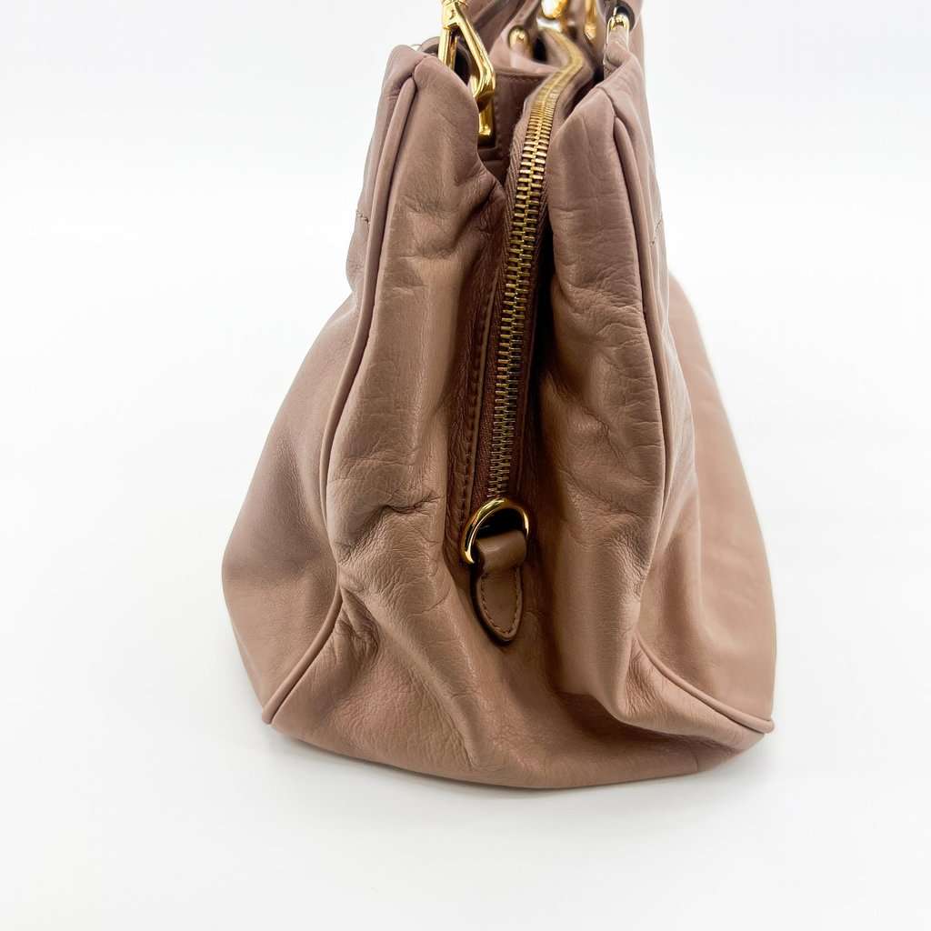Prada Vitello Daino Leather Bow Tote Bag Taupe MultiColor Leather Good - Model View