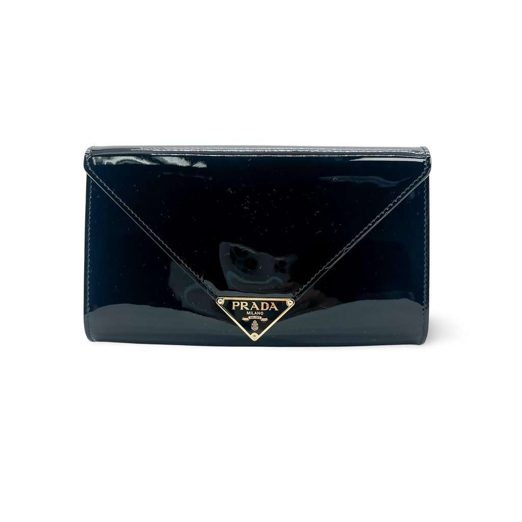 Prada Black Patent Clutch Bag MultiColor Leather Very good - Front View