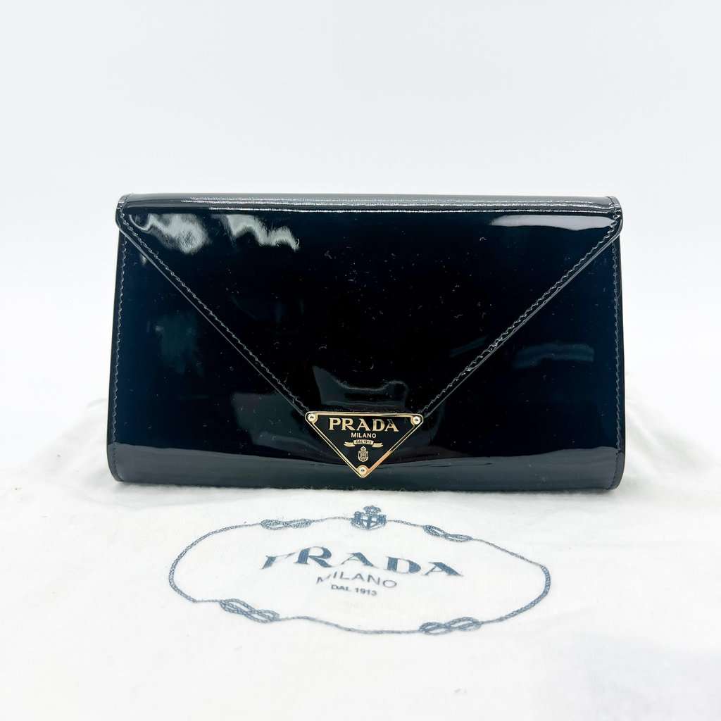 Prada Black Patent Clutch Bag MultiColor Leather Very good - Back View