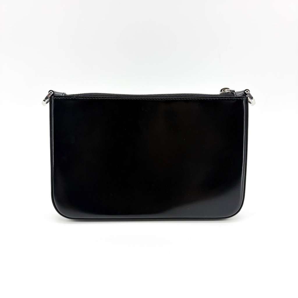 Prada Brushed Leather Triangle Logo Pouch Black Black Leather Very good - Inside View