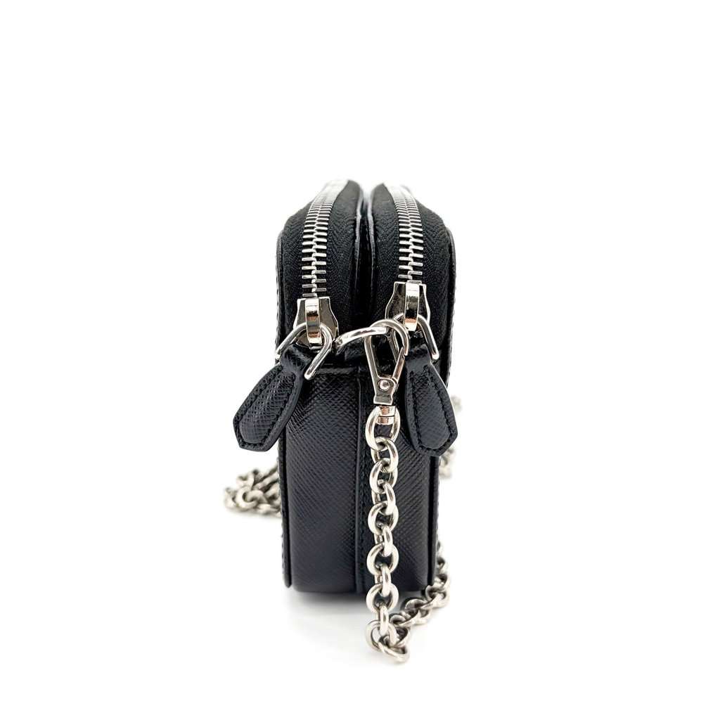 Prada Saffiano Leather Mini Chain Shoulder Bag Black Black Leather Good - Inside View