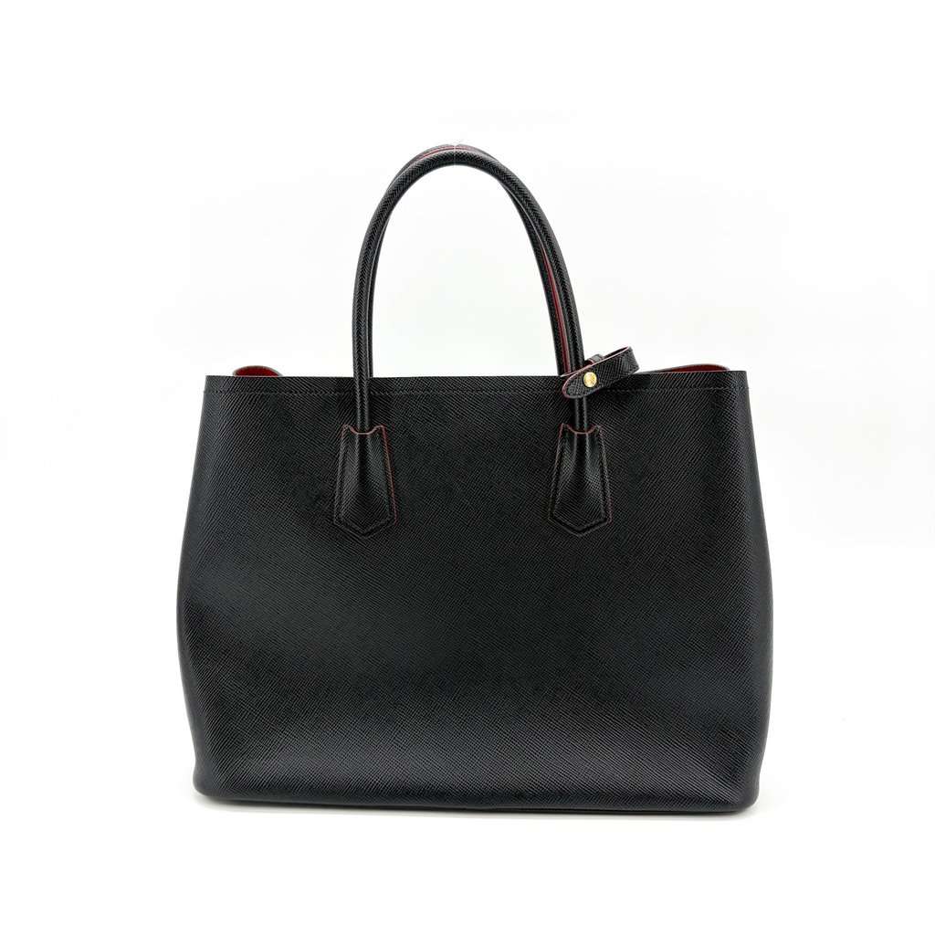 Prada Saffiano Cuir Medium Double Bag Black Red Black Leather Very good - Inside View