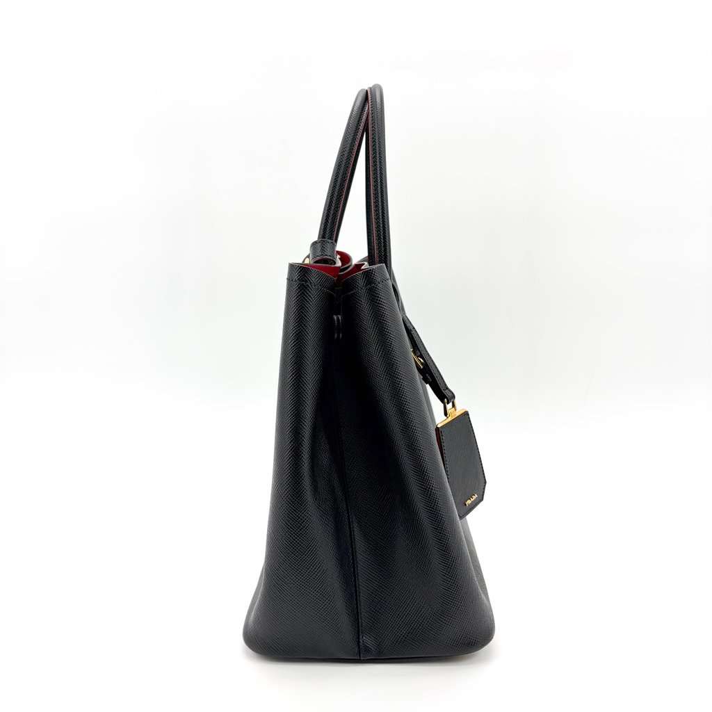 Prada Saffiano Cuir Medium Double Bag Black Red Black Leather Very good - Box View