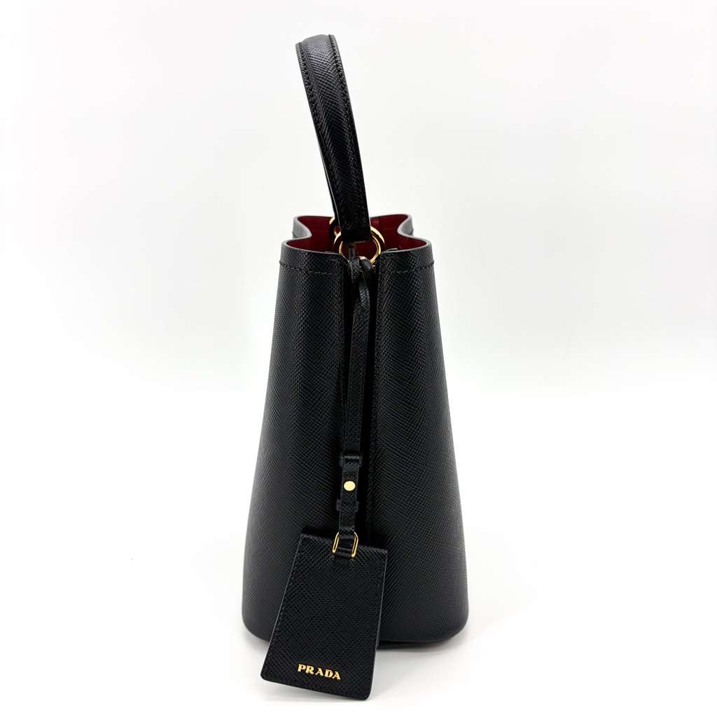 Prada Small Saffiano Leather Panier Bag Black Black Leather Very good - Model View