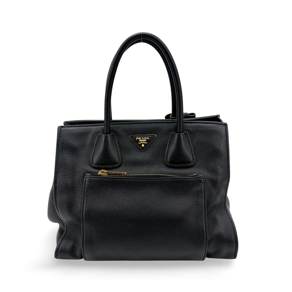 Prada Vitello Phoenix Tote Bag Black Black Leather Good - Front View