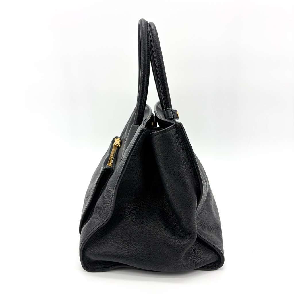 Prada Vitello Phoenix Tote Bag Black Black Leather Good - Model View