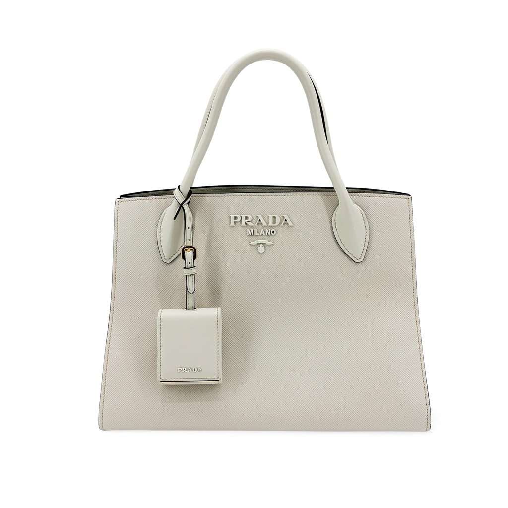 Prada Monochrome Small Saffiano Leather Tote Bag White White Leather Very good - Front View