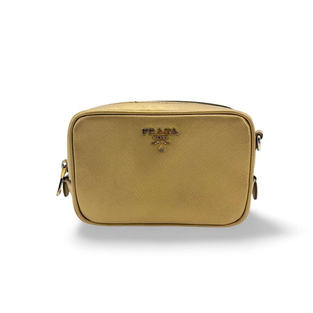 Prada Saffiano Leather Camera Bag Gold Gold Leather Good - Front View