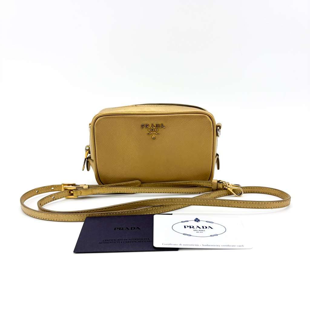 Prada Saffiano Leather Camera Bag Gold Gold Leather Good - Back View