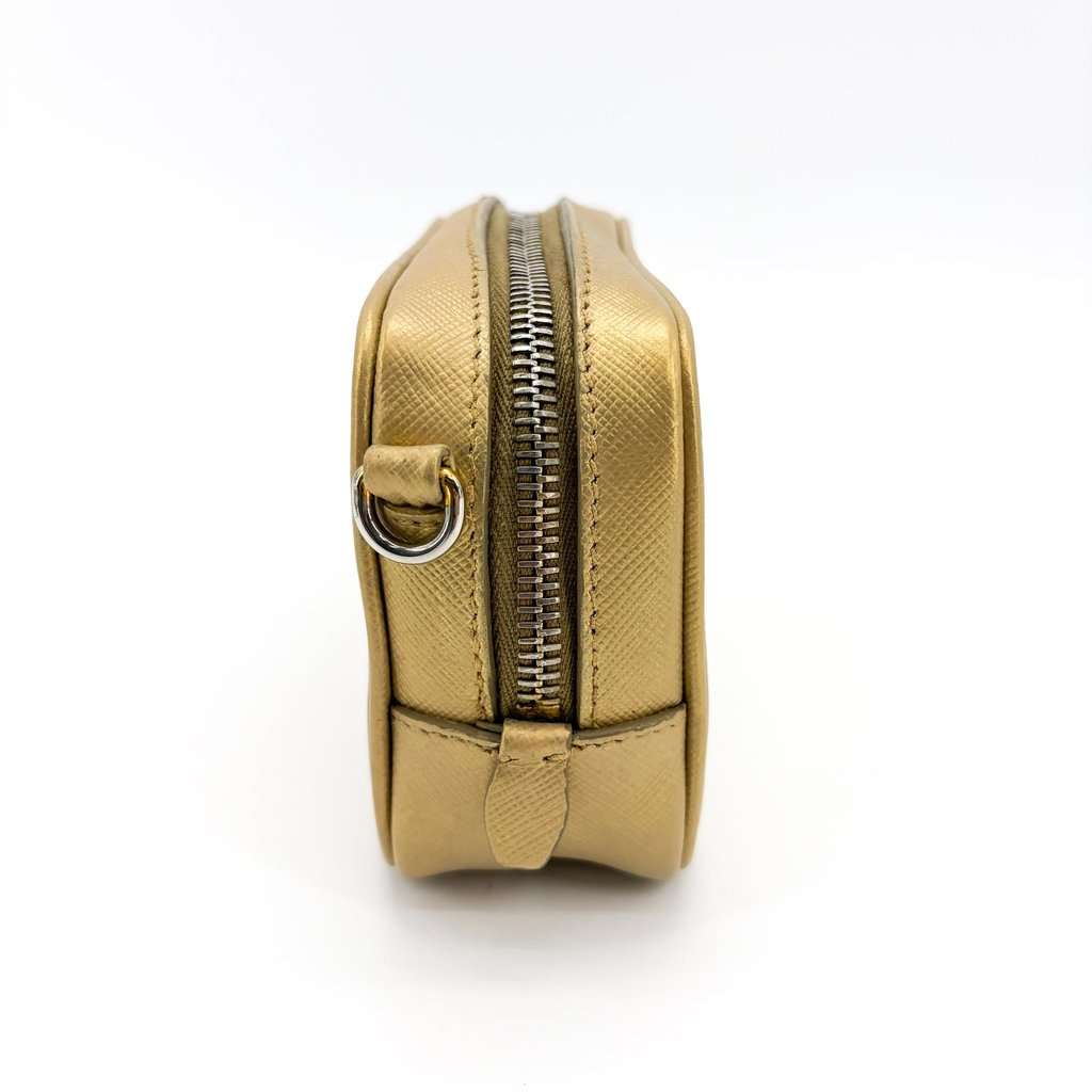 Prada Saffiano Leather Camera Bag Gold Gold Leather Good - Model View