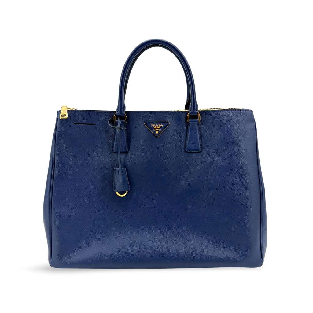 Prada Saffiano Lux Tote Bag Navy Blue Leather Good - Front View