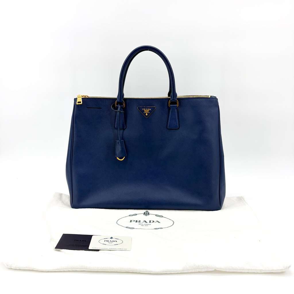 Prada Saffiano Lux Tote Bag Navy Blue Leather Good - Back View