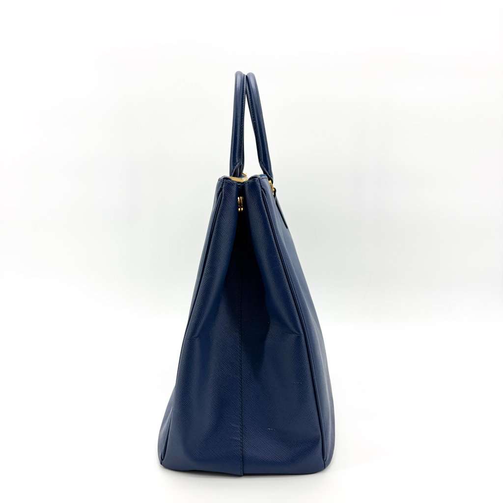 Prada Saffiano Lux Tote Bag Navy Blue Leather Good - Model View