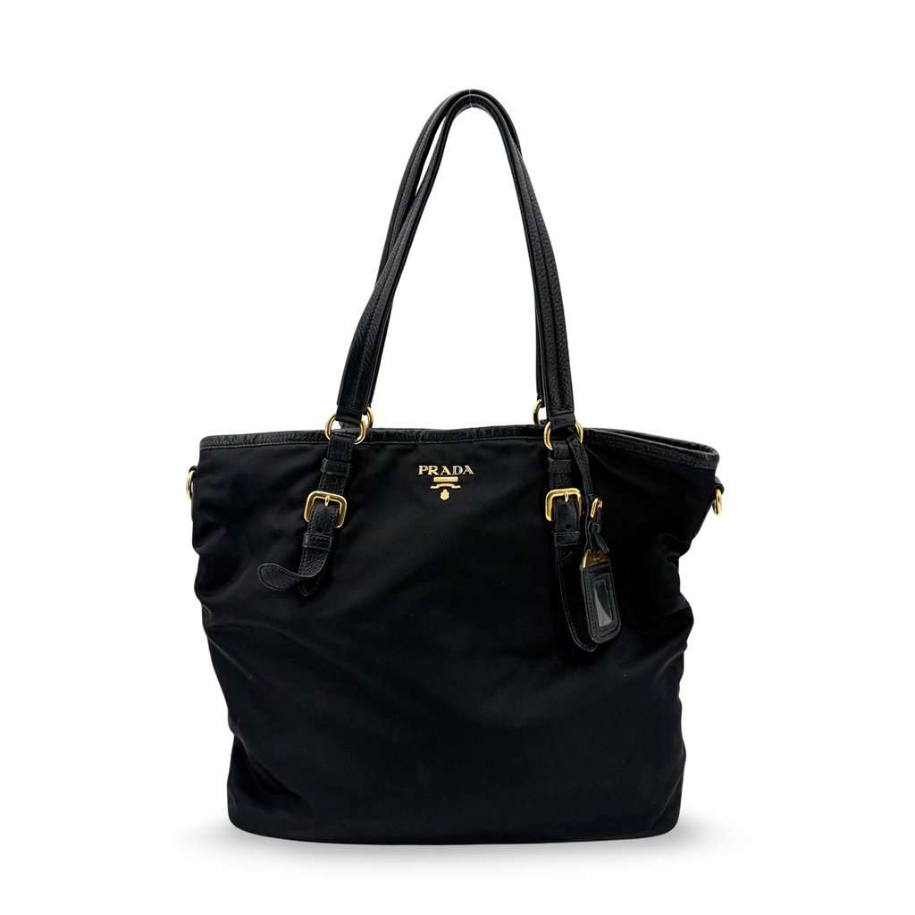Prada Tessuto Soft Calf Tote Bag Black Black Leather Good - Front View