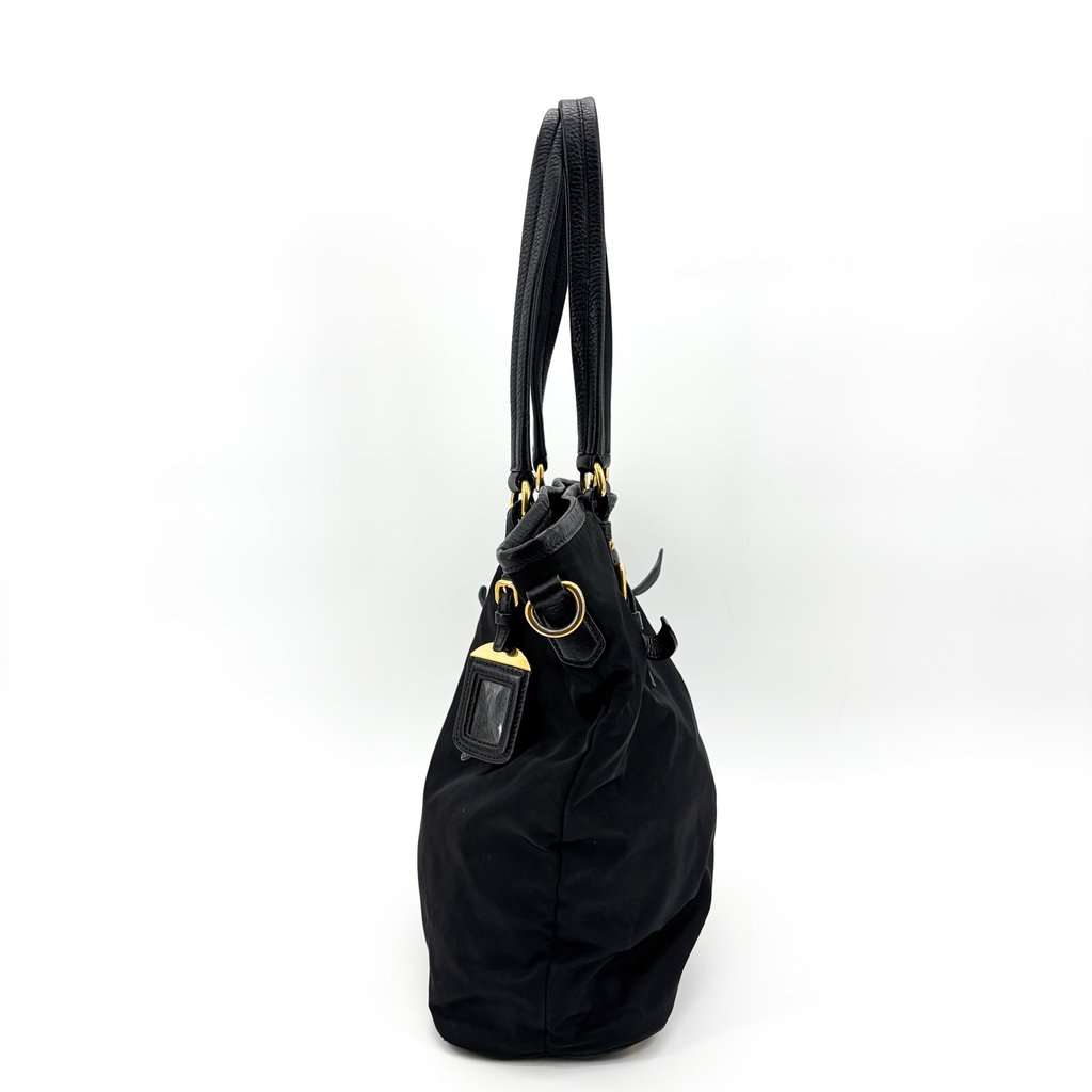 Prada Tessuto Soft Calf Tote Bag Black Black Leather Good - Model View