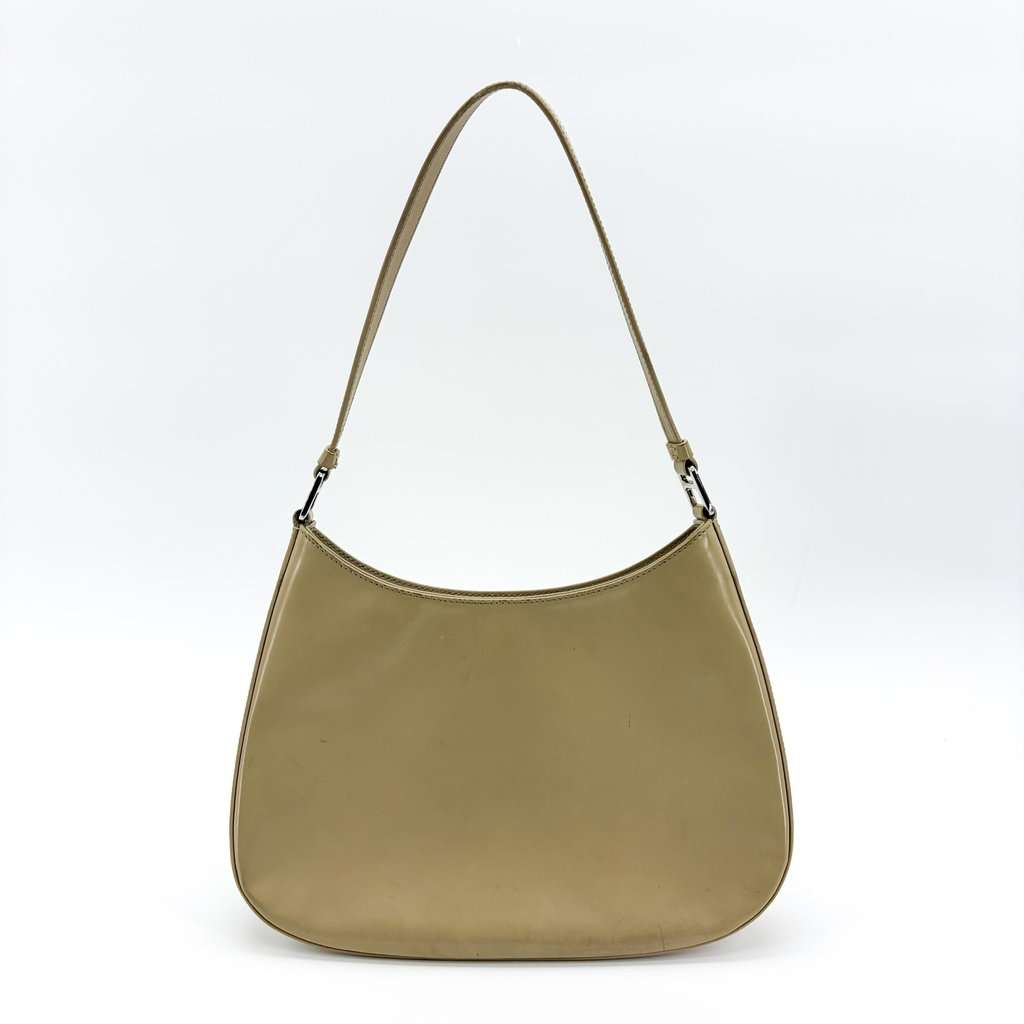 Prada Cleo Brushed Leather Shoulder Bag Khaki Beige Leather Fair - Back View