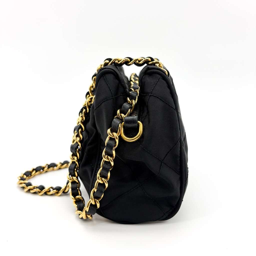 Prada Re-Nylon Quilted Chain Shoulder Bag Black with Gold Hardware Black Polyamide Good - Inside View