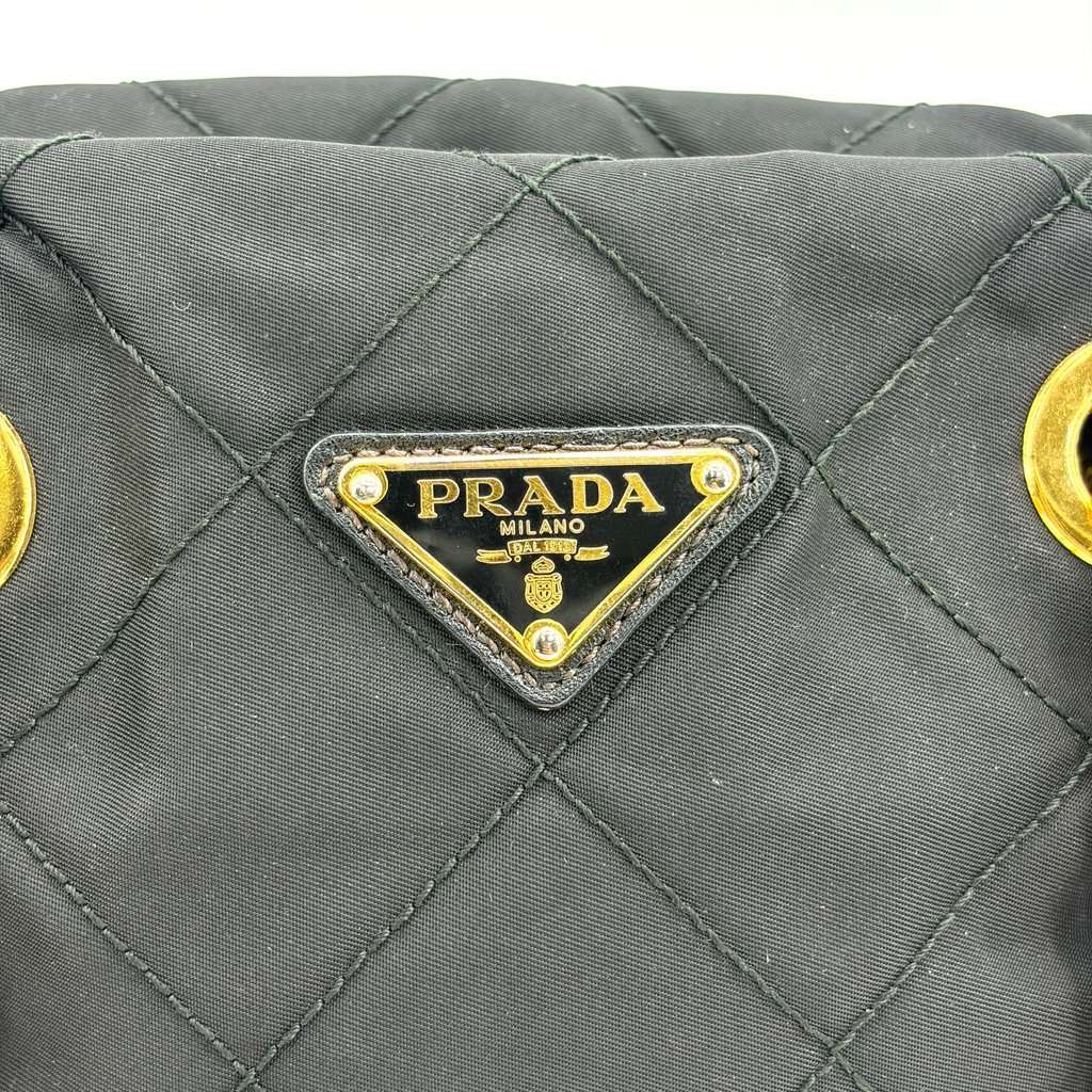 Prada Re-Nylon Quilted Chain Shoulder Bag Black with Gold Hardware Black Polyamide Good - Box View