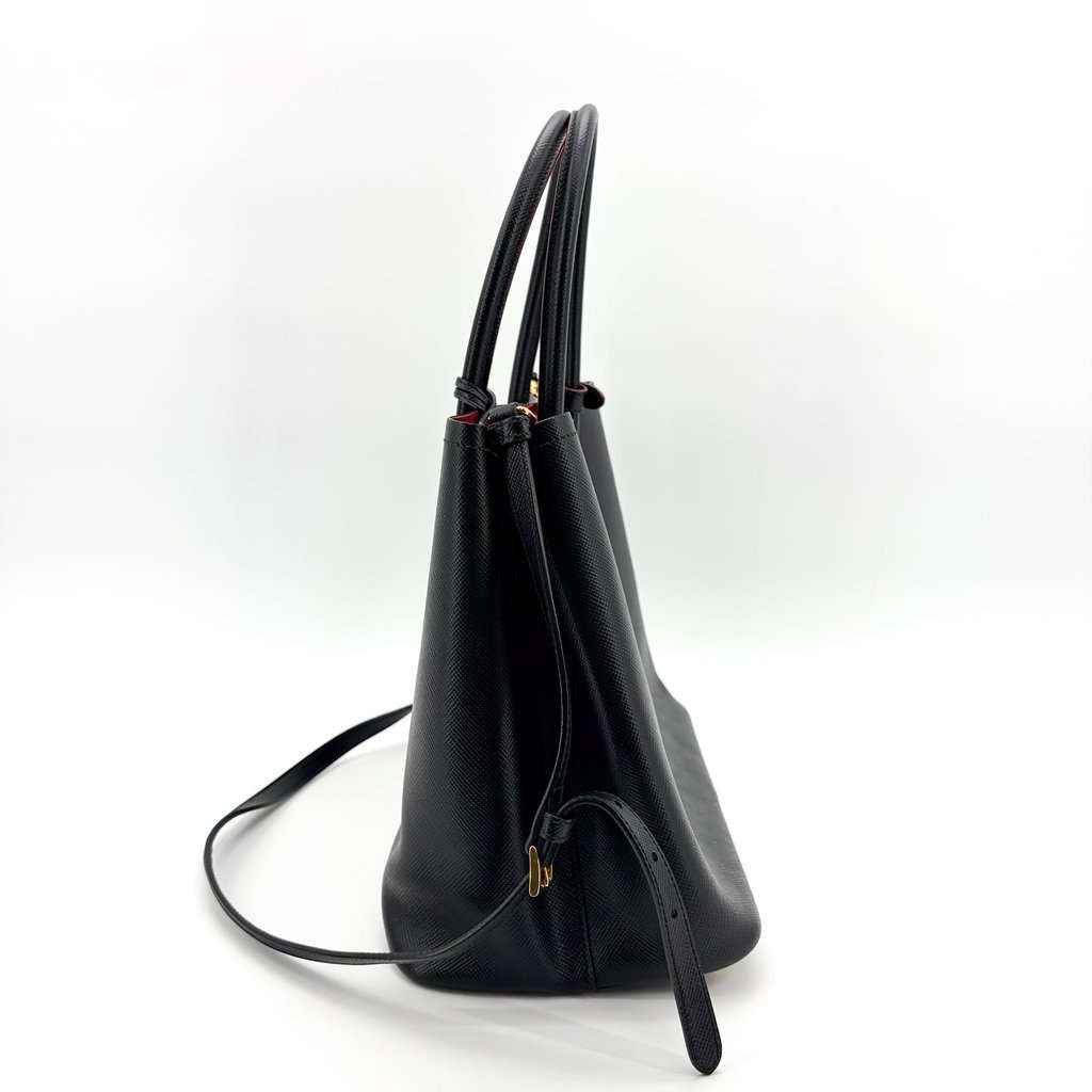 Prada Saffiano Cure Double Bag Medium Black/Red Black Leather Good - Inside View