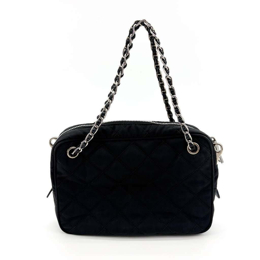Prada Tessuto Impunturato Quilted Chain Shoulder Bag Black Black Polyamide Good - Inside View