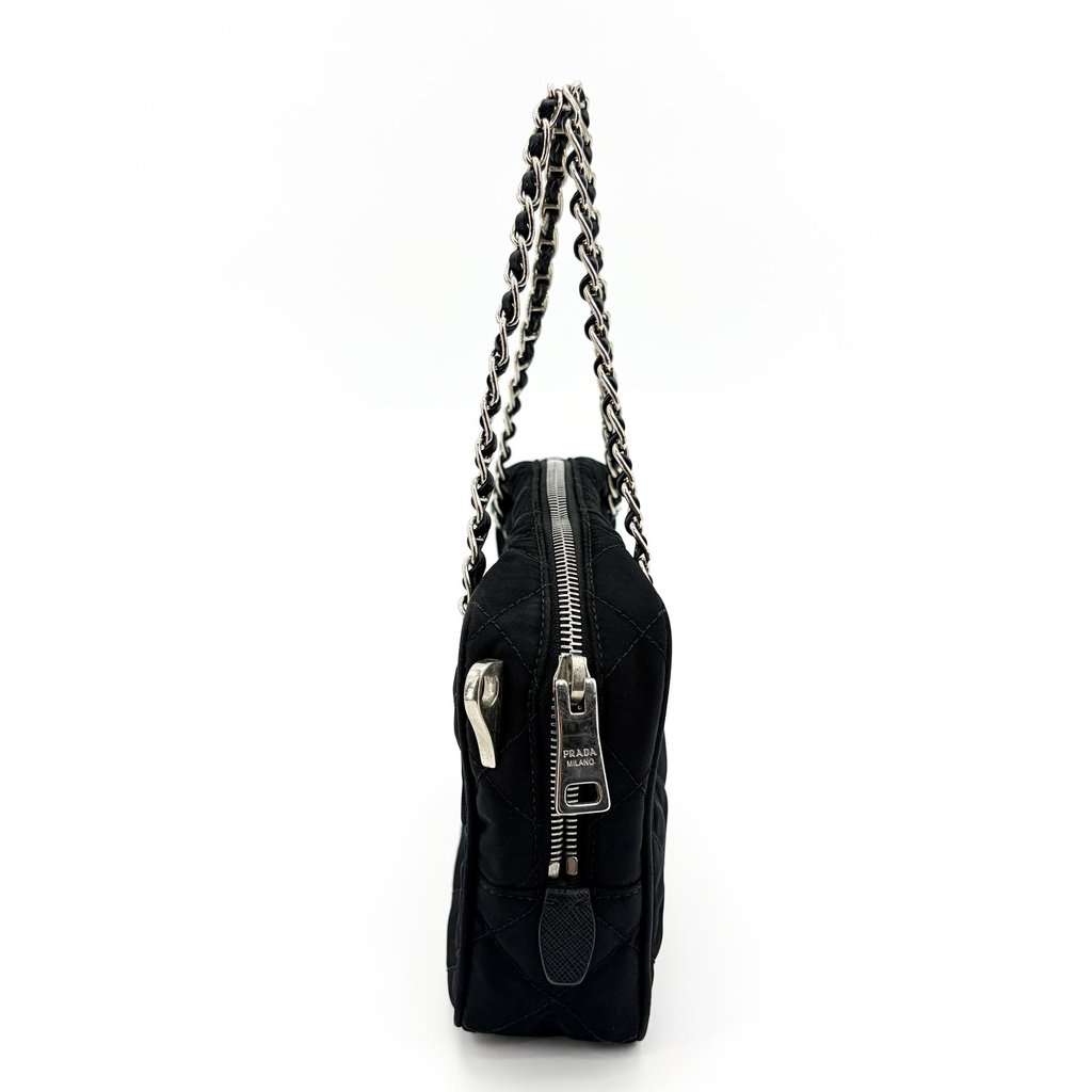Prada Tessuto Impunturato Quilted Chain Shoulder Bag Black Black Polyamide Good - Box View