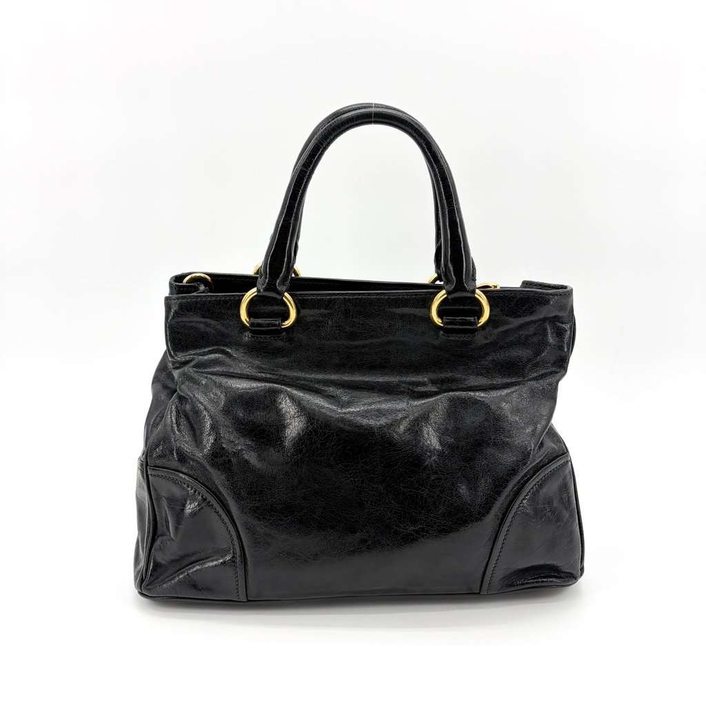 Prada Vitello Shine Tote Bag Black with Gold Hardware Black Leather Good - Inside View