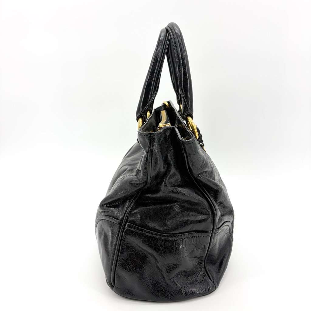 Prada Vitello Shine Tote Bag Black with Gold Hardware Black Leather Good - Box View