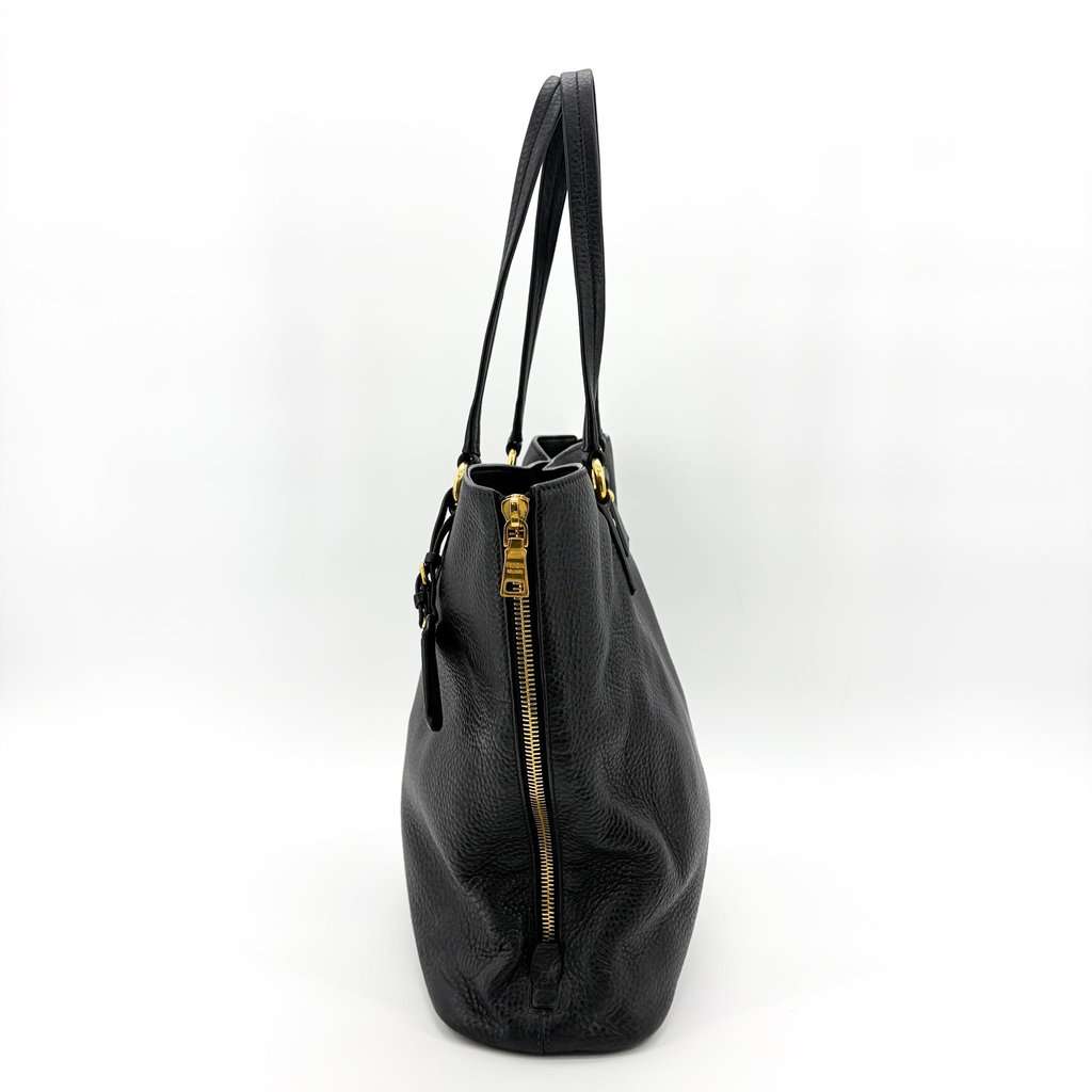 Prada Vitello Phenix Tote Bag Black Gold Hardware Black Leather Good - Model View