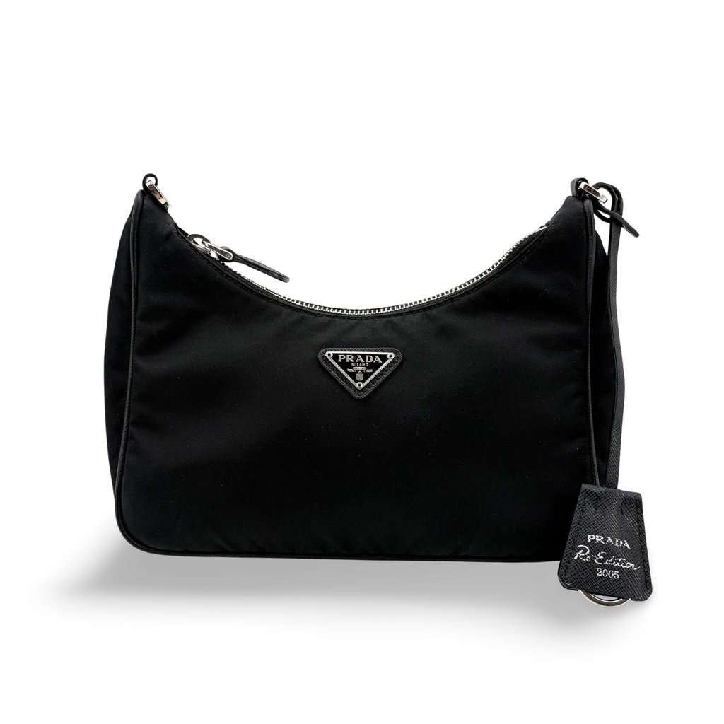 Prada Re-edition 2005 Nylon Shoulder Bag Black Black Polyamide Good - Front View