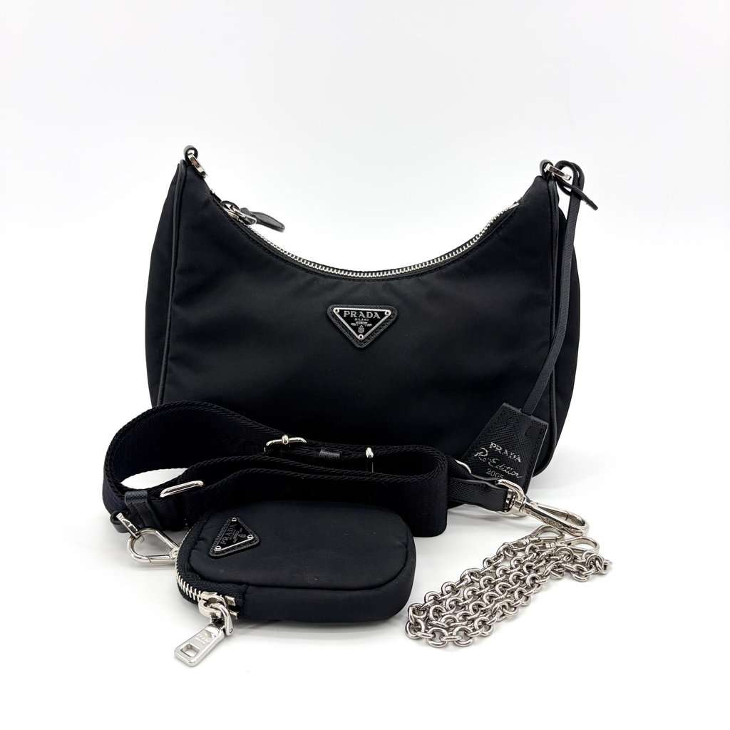 Prada Re-edition 2005 Nylon Shoulder Bag Black Black Polyamide Good - Back View