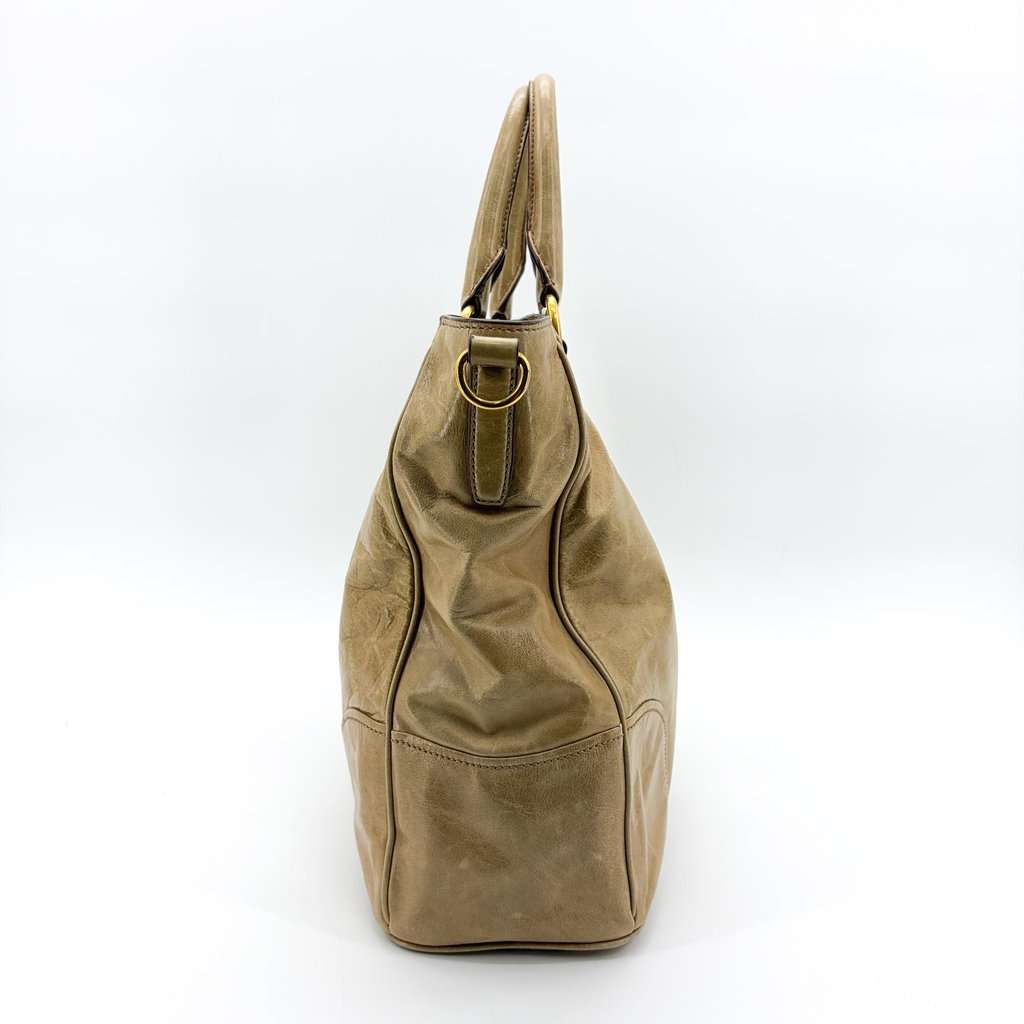 Prada Vitello Shine Tote Bag Khaki Brown Leather Fair - Box View