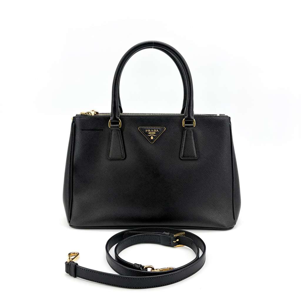 Prada Saffiano Leather Medium Galleria Bag Black Black Leather Very good - Back View