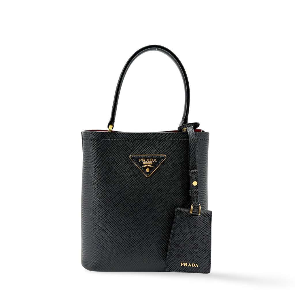 Prada Panier Saffiano Leather Small Bag Black Red Black Leather Very good - Front View