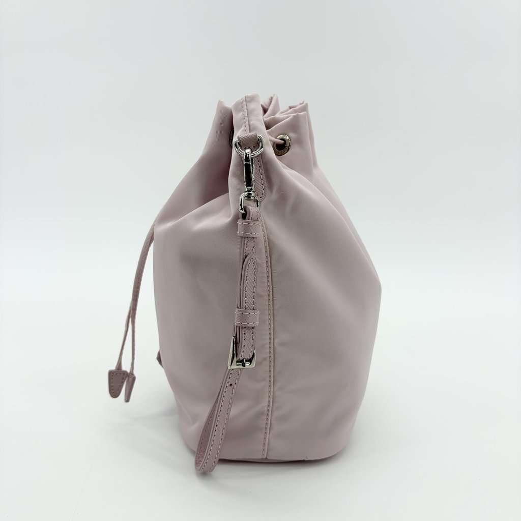Prada Re-Nylon Drawstring Pouch Alabaster Pink Pink Polyamide Very good - Model View