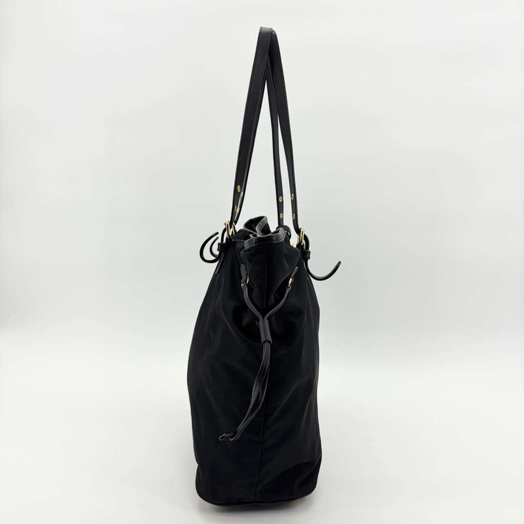 Prada Tessuto Soft Calf Leather Tote Bag Black Gold Hardware Black Leather Good - Model View
