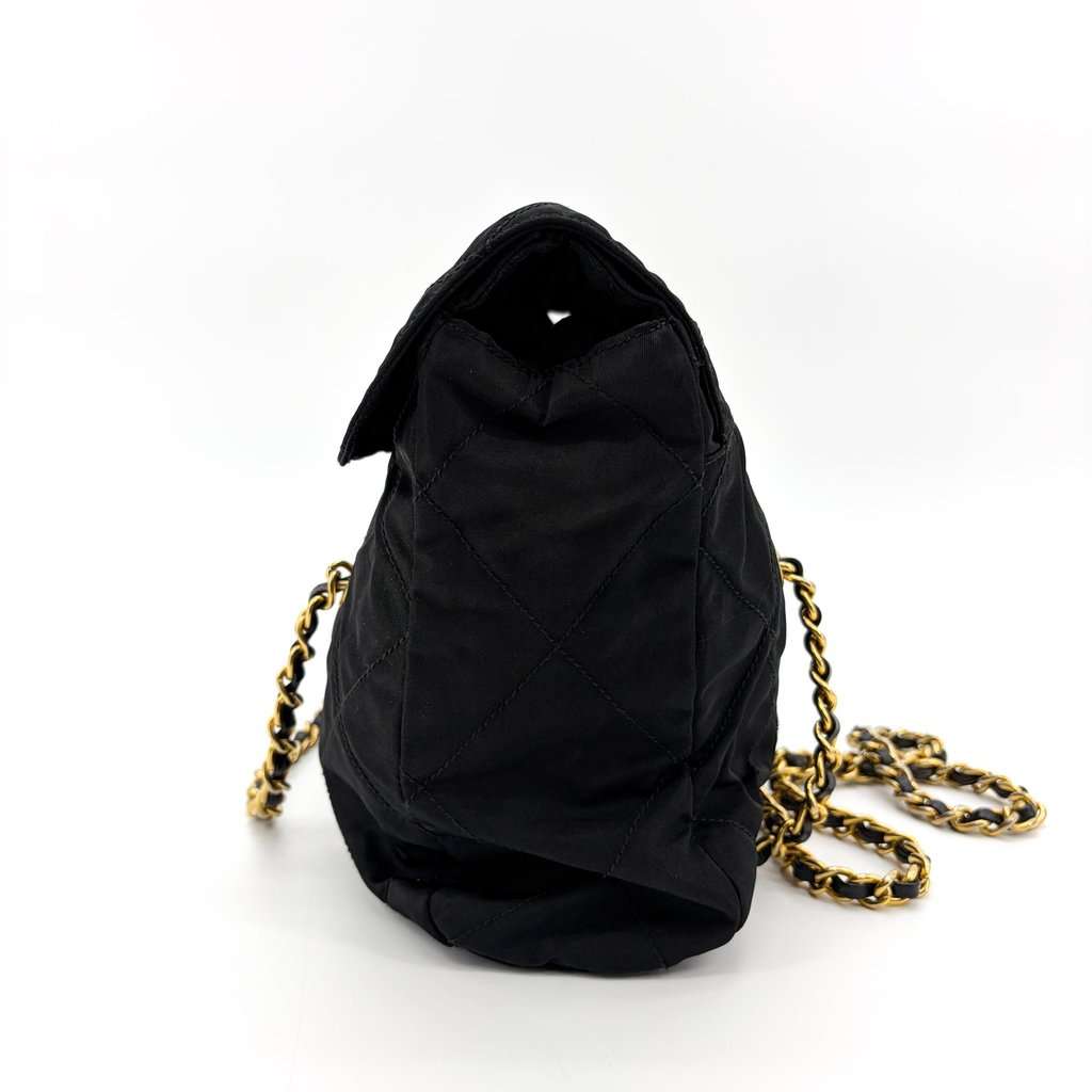 Prada Quilted Nylon Chain Shoulder Bag Black Black Polyamide Good - Inside View