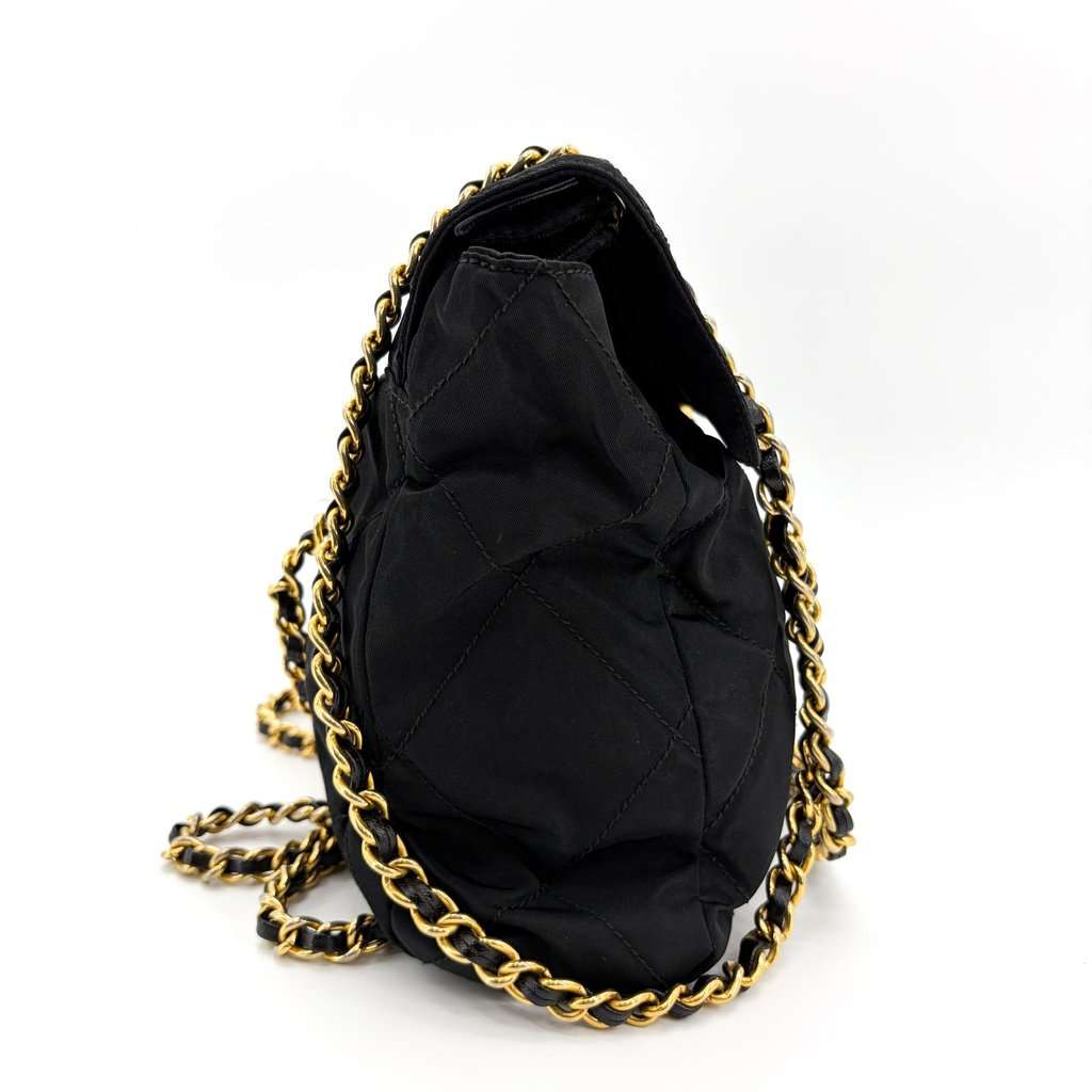 Prada Quilted Nylon Chain Shoulder Bag Black Black Polyamide Good - Model View