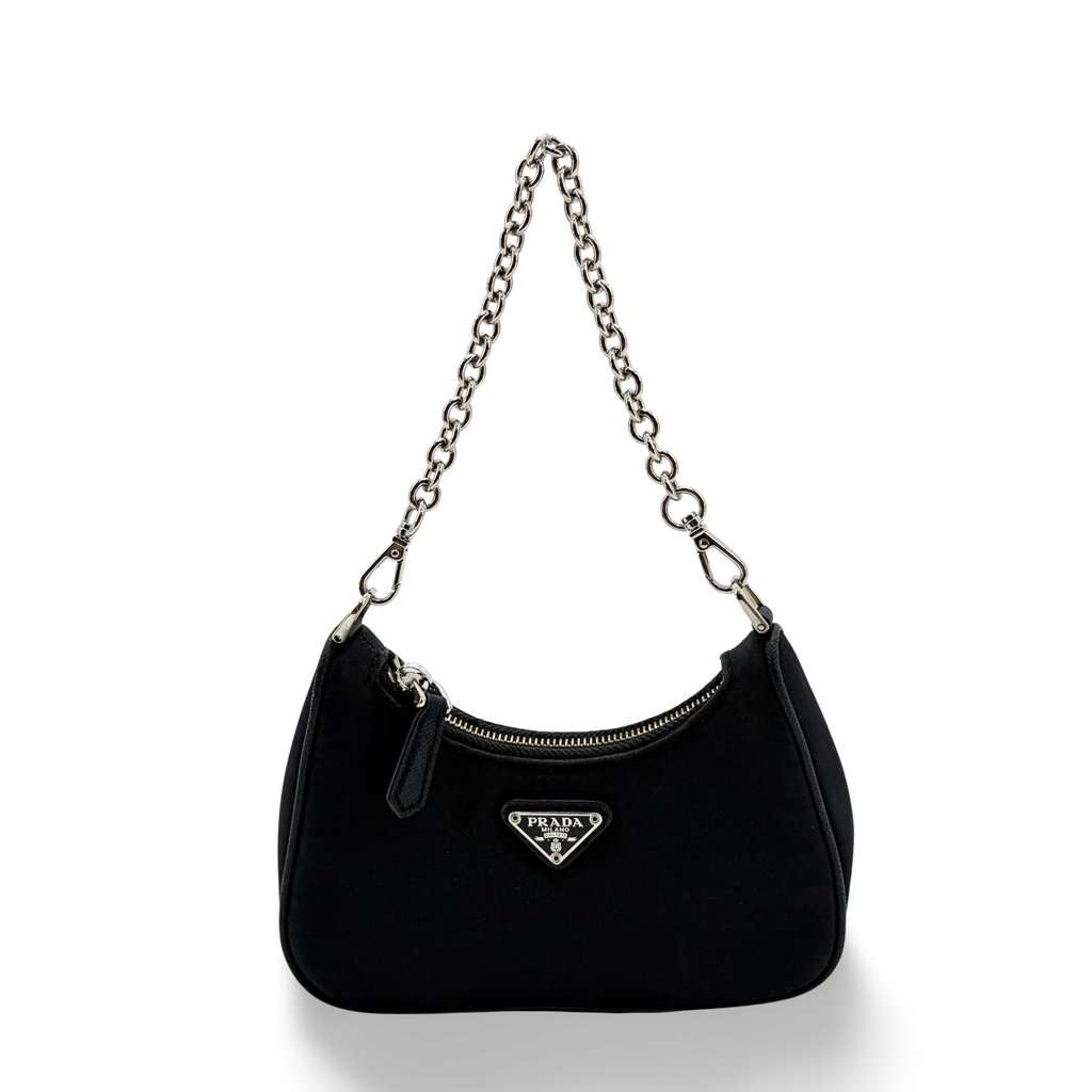 Prada Re-edition Nylon Mini Crossbody Bag Black Black Polyamide Good - Front View
