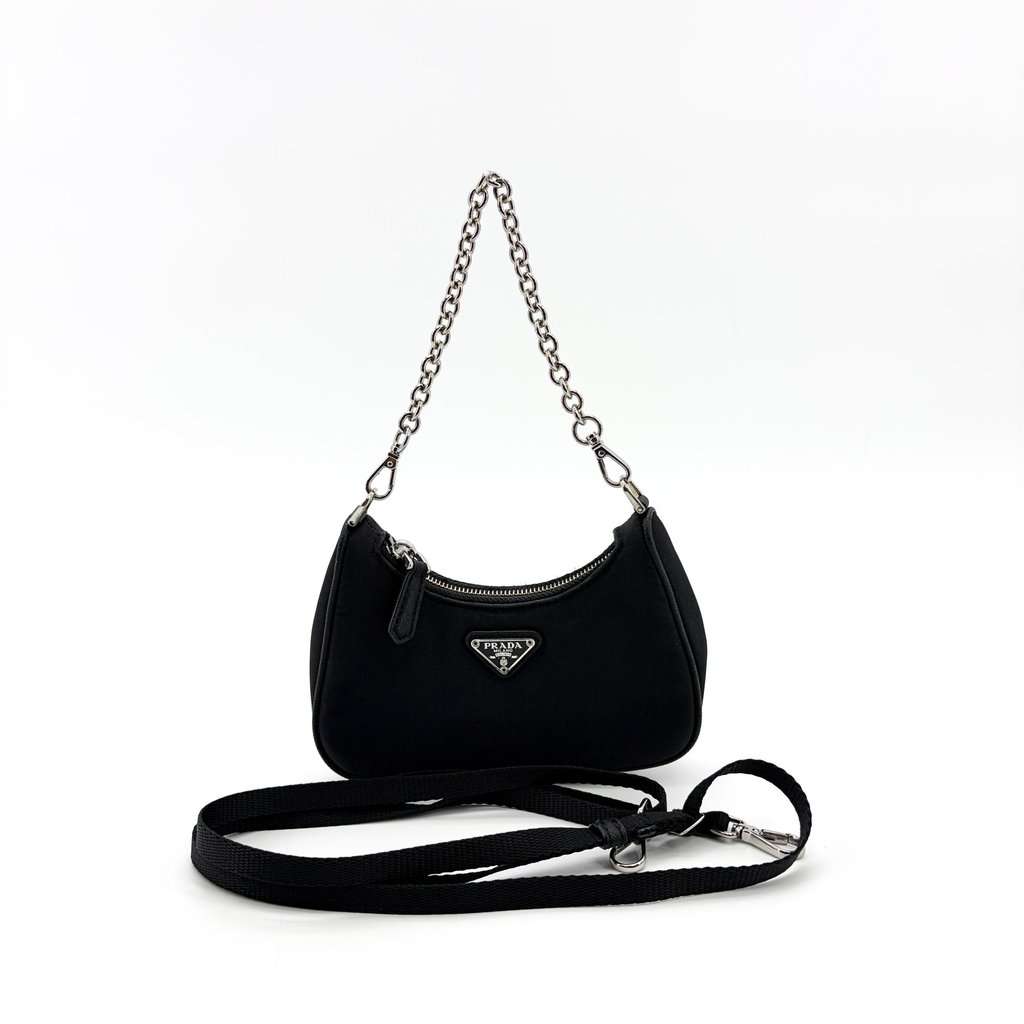 Prada Re-edition Nylon Mini Crossbody Bag Black Black Polyamide Good - Back View
