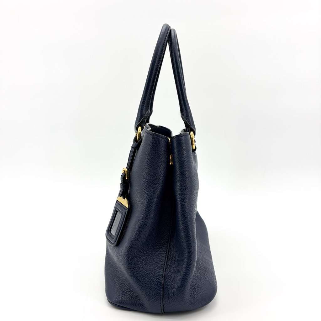 Prada Vitello Phoenix Tote Bag Baltico Gold Hardware Navy Leather Good - Model View