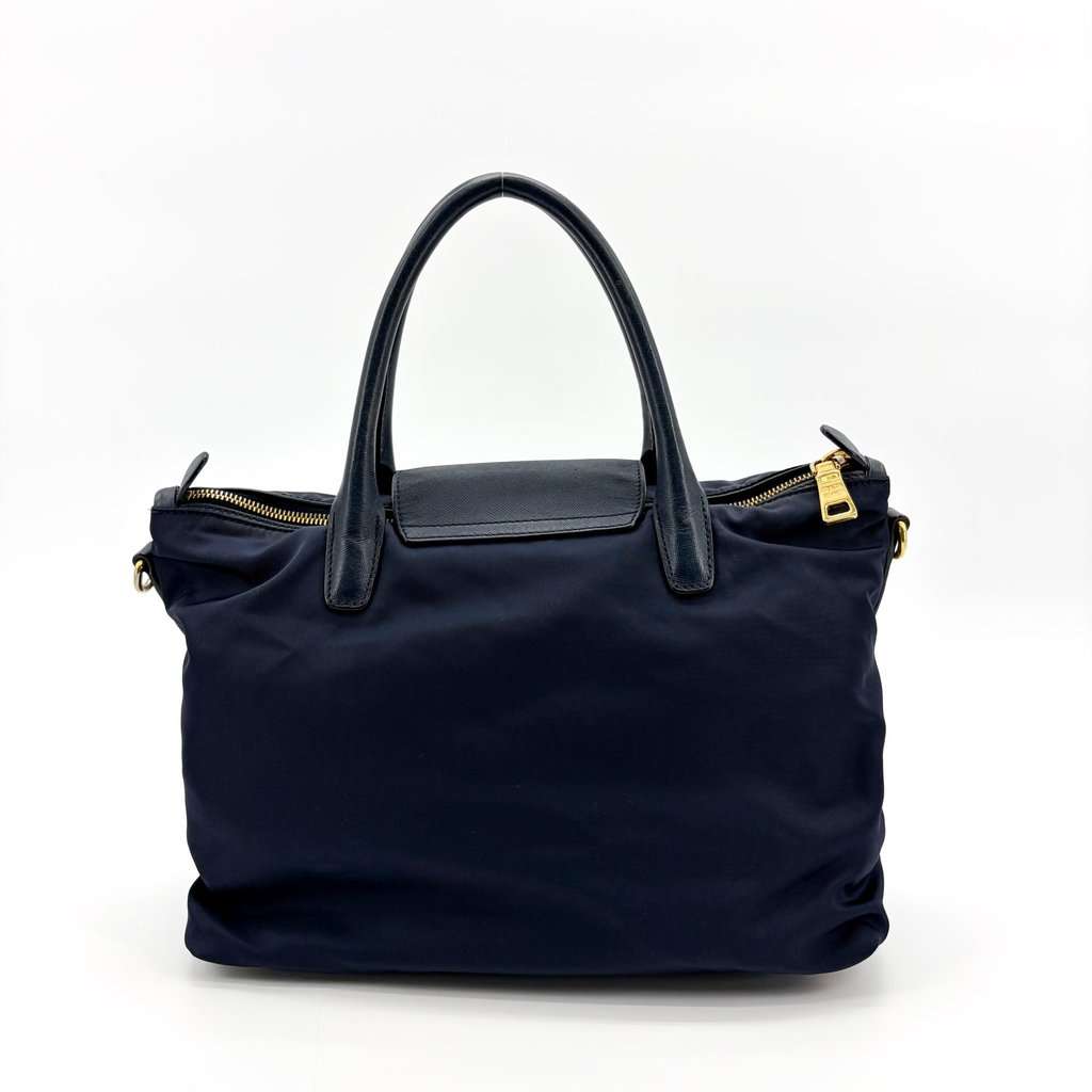 Prada Tessuto Saffiano Tote Bag Navy Navy Leather Good - Inside View
