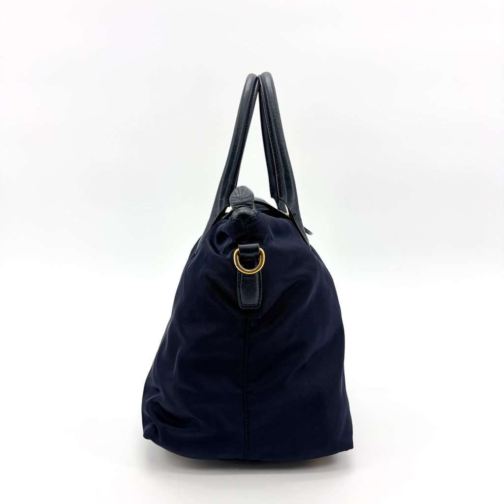 Prada Tessuto Saffiano Tote Bag Navy Navy Leather Good - Model View