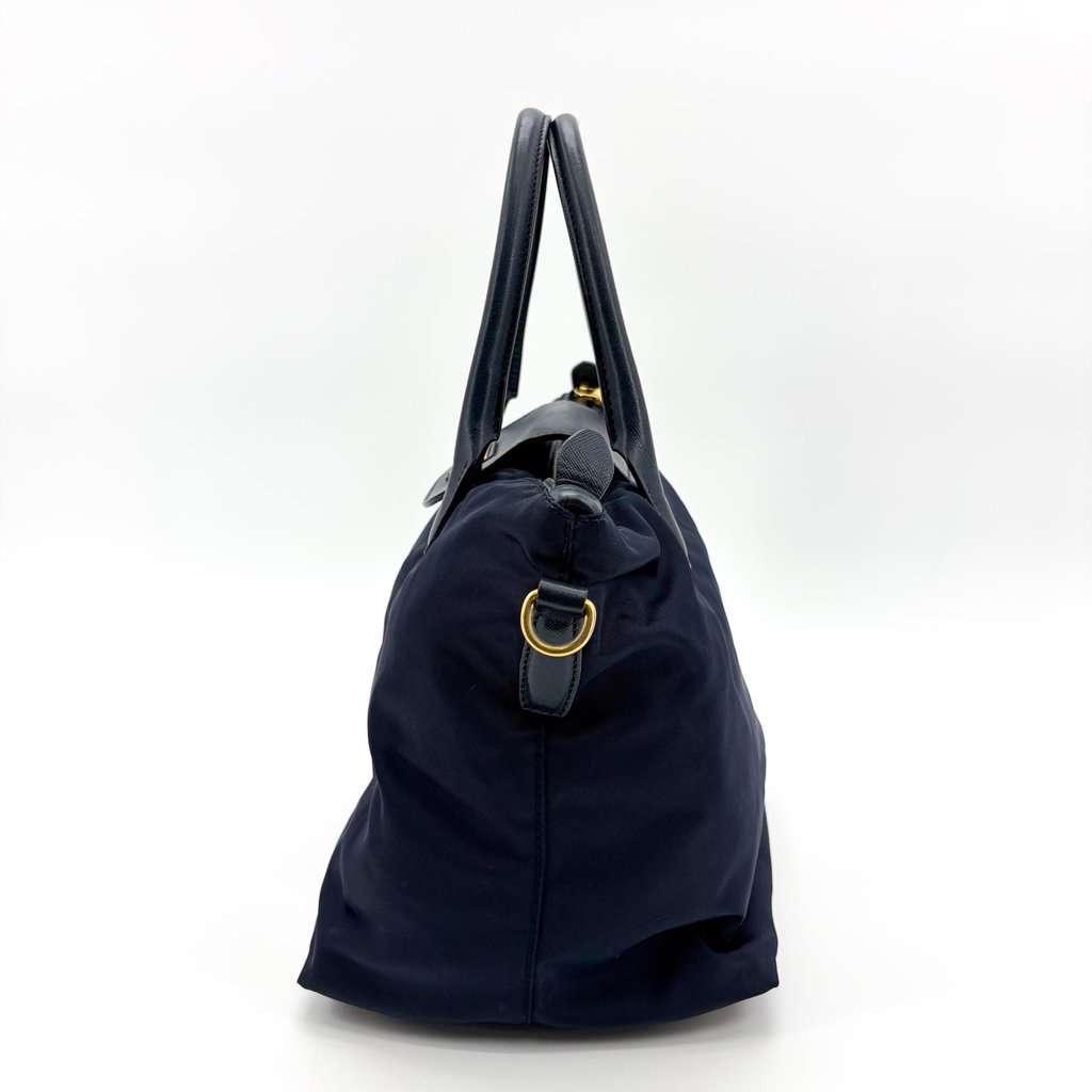 Prada Tessuto Saffiano Tote Bag Navy Navy Leather Good - Box View