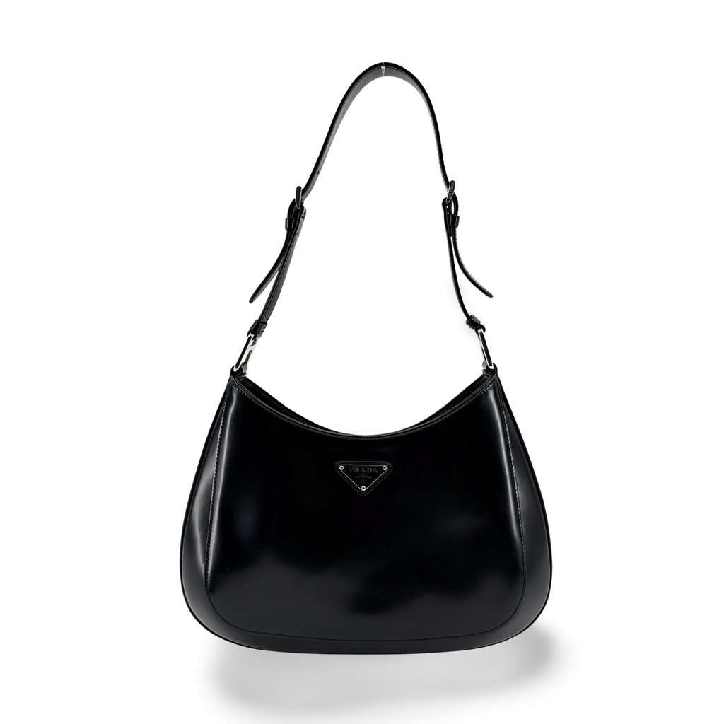 Prada Cleo Brushed Leather Shoulder Bag Black Black Leather Very good - Front View