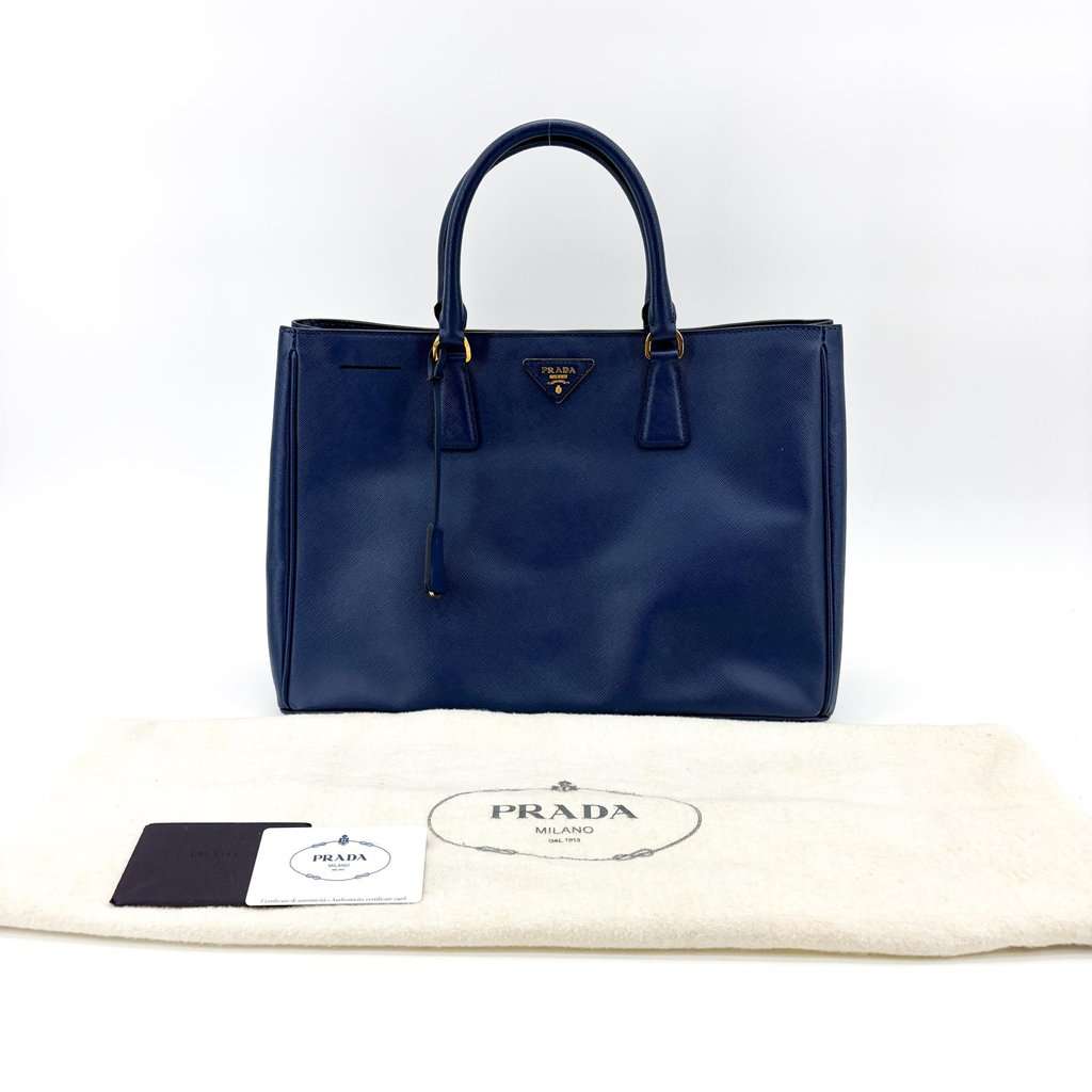 Prada Saffiano Lux Tote Bag Medium Navy Blue Leather Good - Back View