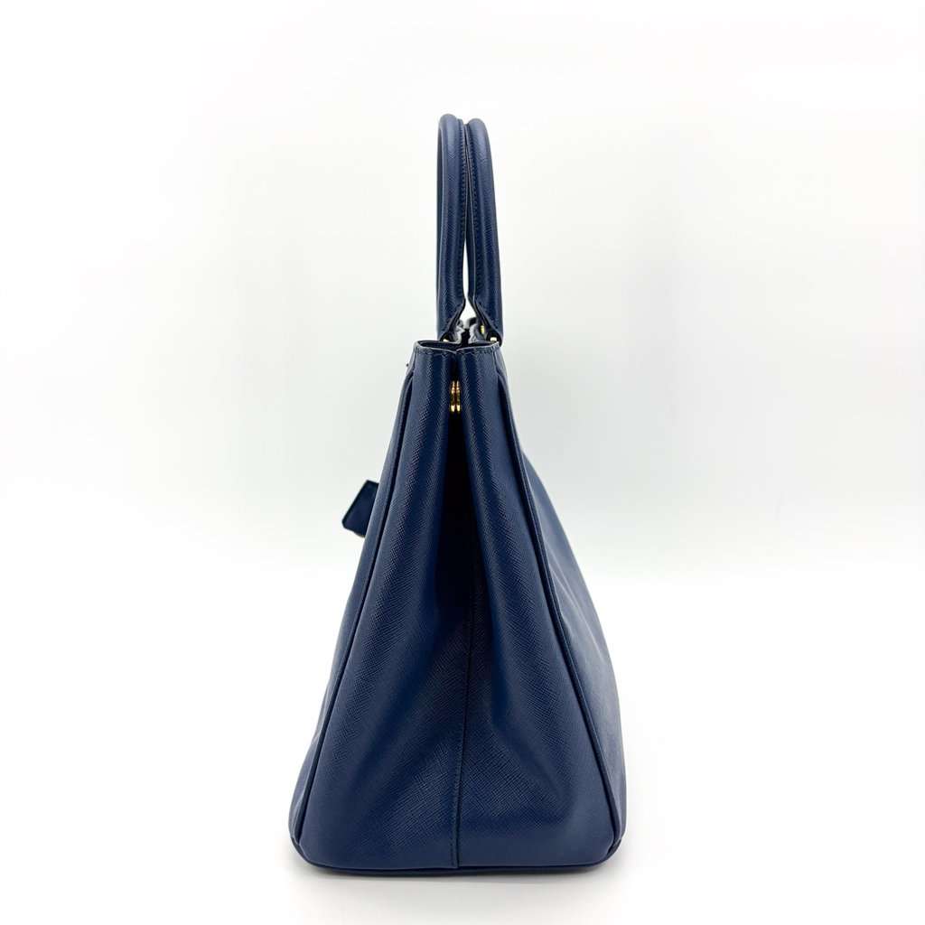 Prada Saffiano Lux Tote Bag Medium Navy Blue Leather Good - Model View