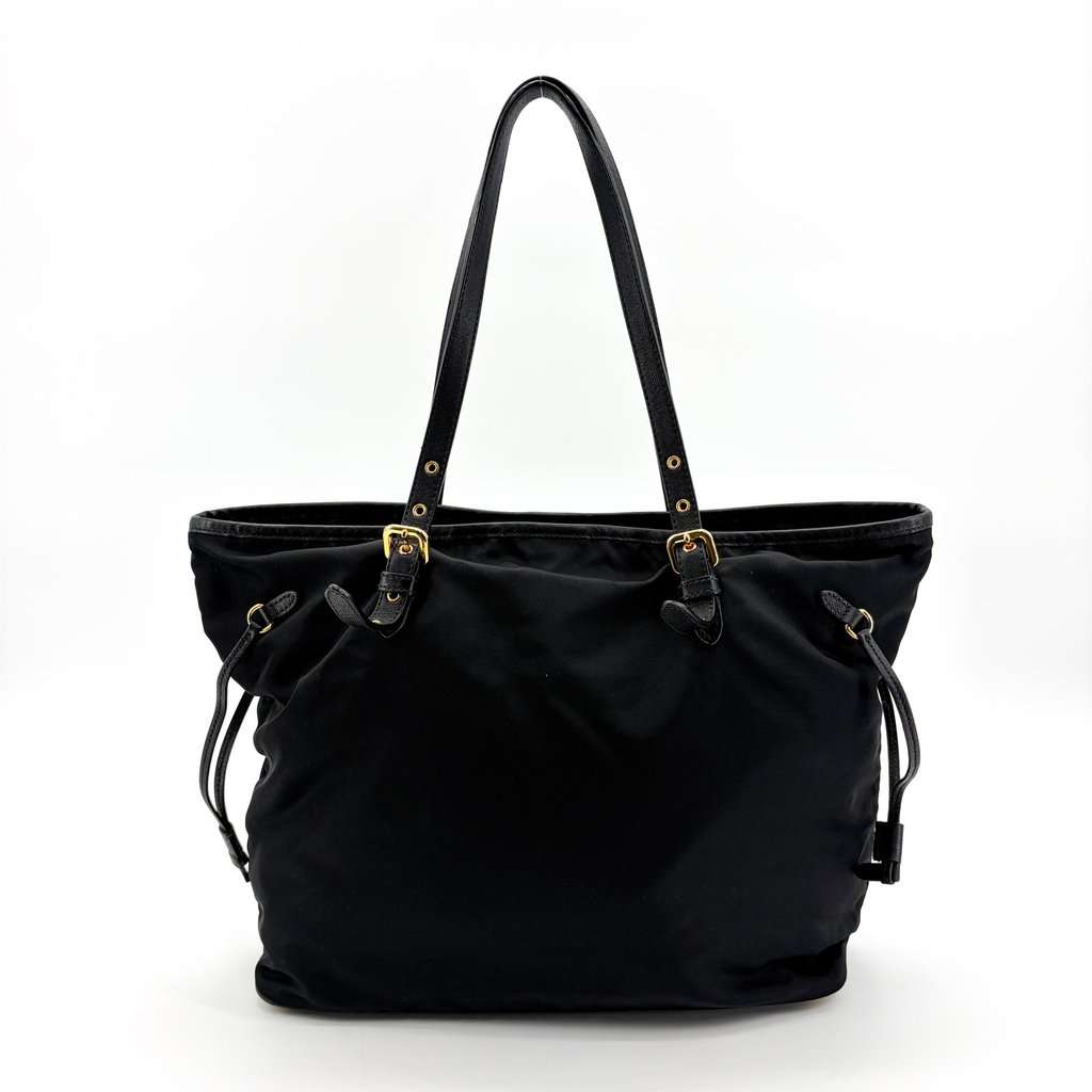 Prada Tessuto Nylon Saffiano Tote Bag Black Black Leather Good - Inside View